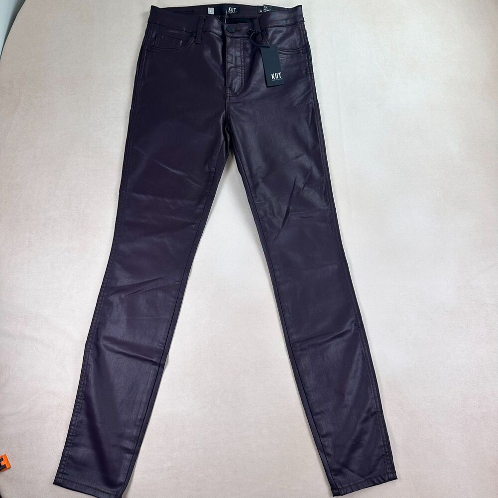 KUT From The Kloth Mia Fab Ab Toothpick Skinny Coated Jeans Size 6 NWT Plum